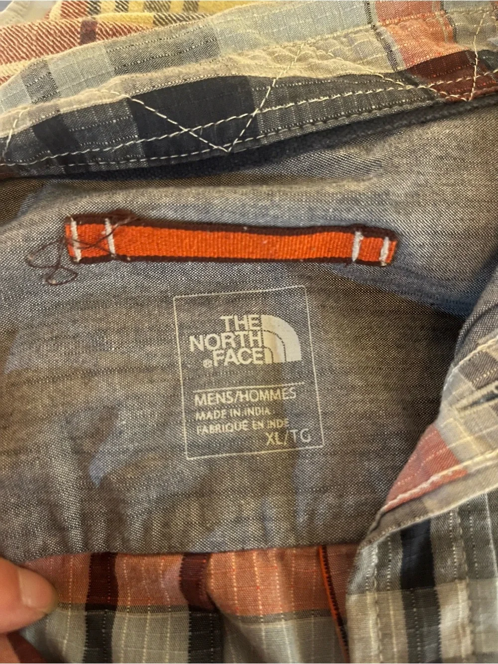 The North Face Men's Plaid Button-Down Shirt in Navy, Coral and Light Blue